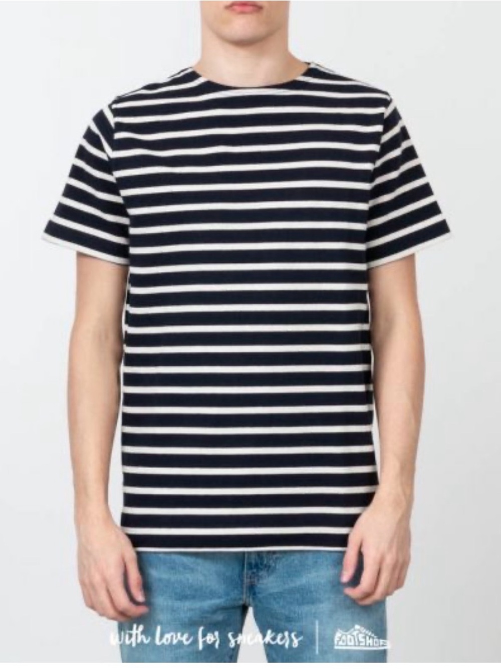 Norse Projects Navy and White Striped Short Sleeve Tee